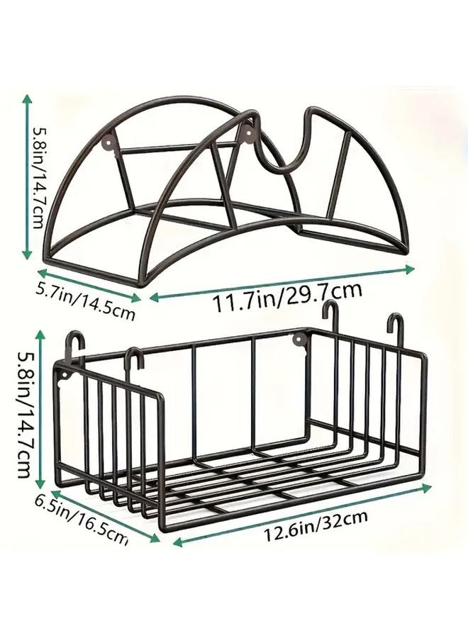 Heavy Duty Metal Garden Hose Holder Wall Mounted With Tool Storage Basket Black - Image 4